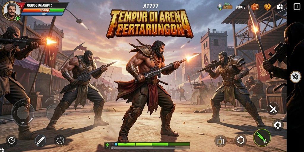 Screenshot AT777 menampilkan pertarungan seru antar karakter.