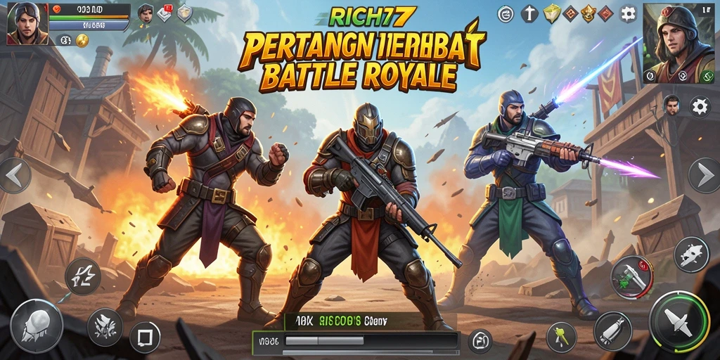 Screenshot RICH7 menampilkan aksi menegangkan dalam Battle Royale.