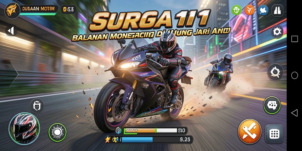 Tampilan menakjubkan dari gameplay balapan motor SURGA11 yang penuh aksi.